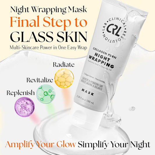 Clinical Resolution PDRN Collagen Night Wrapping Mask, All-In-One Nourish, Revitalize, Radiance for Youthful Glowing Skin Overnight Peel Off Face Mask Korean Skin Care Lab, 3.38 fl.oz 100ml