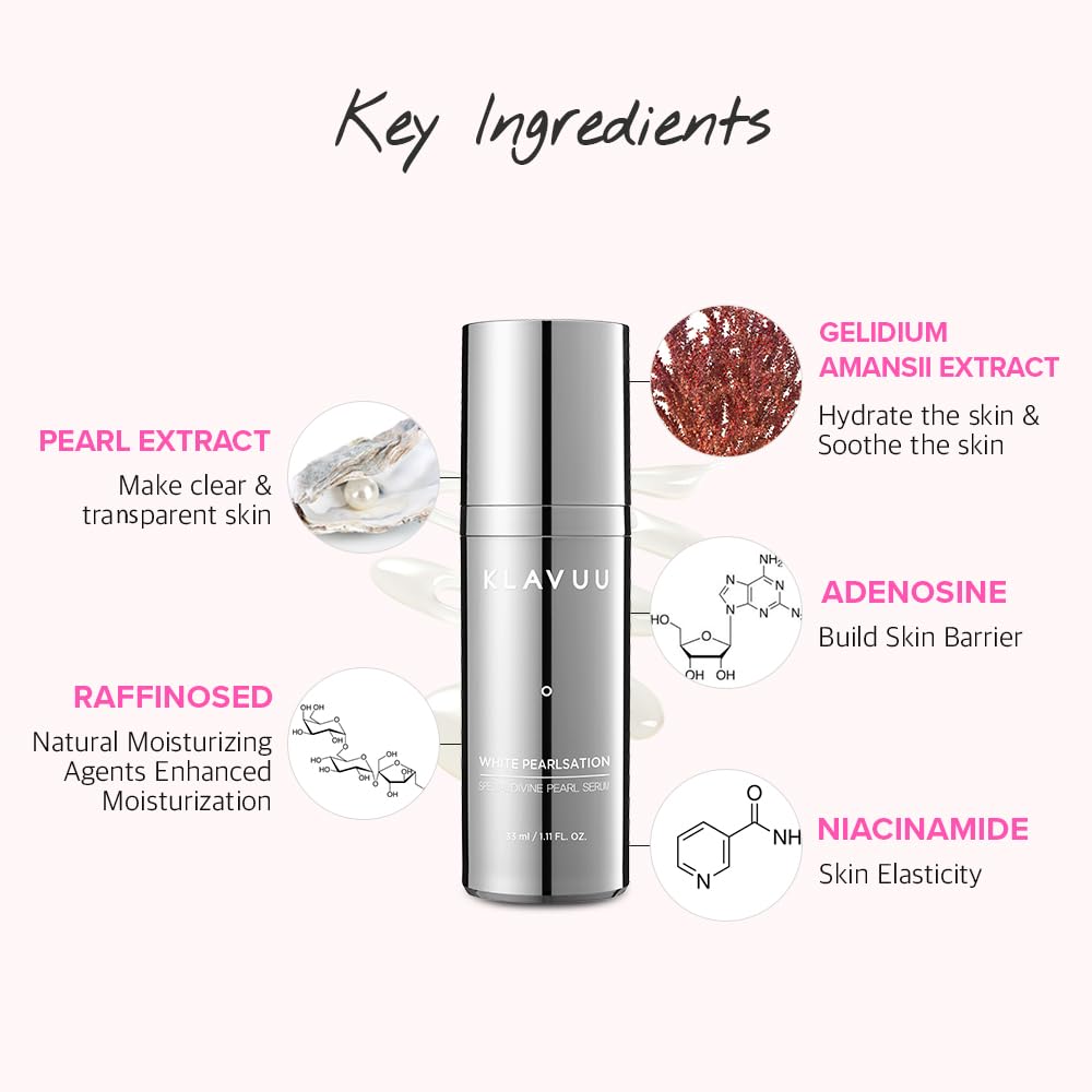 KLAVUU PEARLSATION Divine Pearl Serum – Face Moisturizer, Niacinamide Serum, Boosts Skin Elasticity, Pore Minimizer with Hydration for Radiant Complexion, Korean Skin Care (1.11oz/33ml)