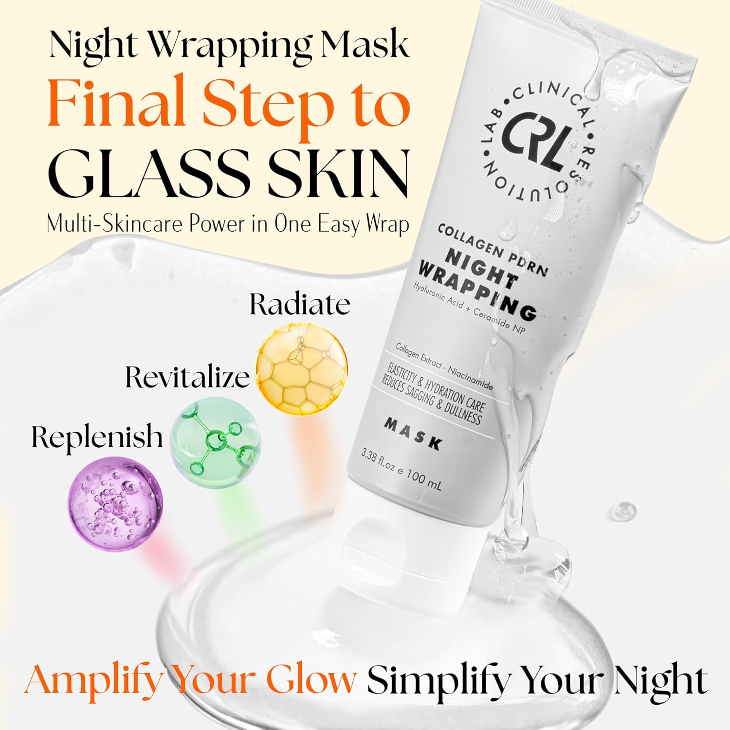 Clinical Resolution PDRN Collagen Night Wrapping Mask, All-In-One Nourish, Revitalize, Radiance for Youthful Glowing Skin Overnight Peel Off Face Mask Korean Skin Care Lab, 3.38 fl.oz 100ml