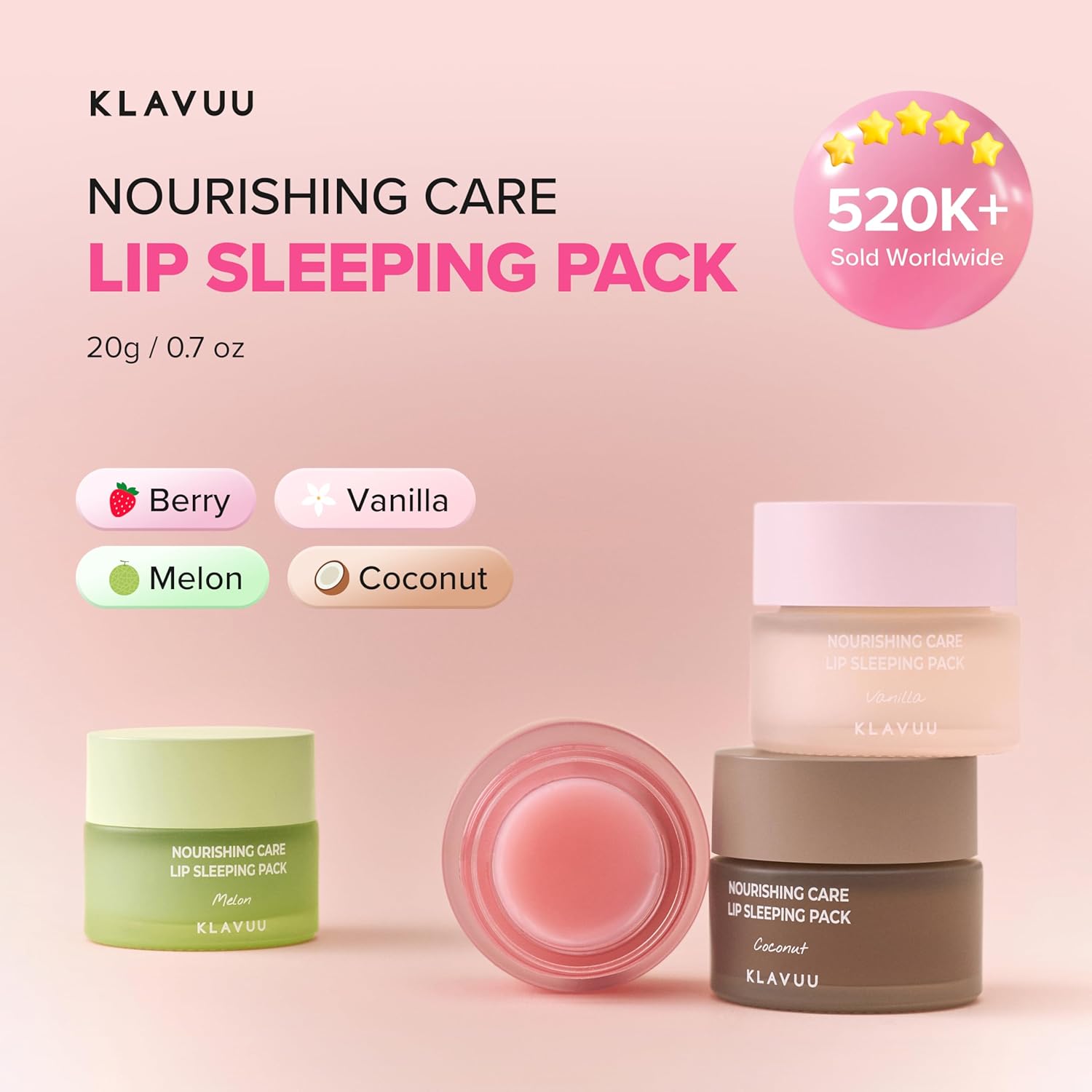 Klavuu Lip Mask Sleeping Pack (0.7oz) – Overnight Deep Hydrating Korean Lip Balm Treatment for Very Dry, Chapped Lips | Lip Lightening & Plumping with Instant Hydration | Gentle Exfoliating (Berry)
