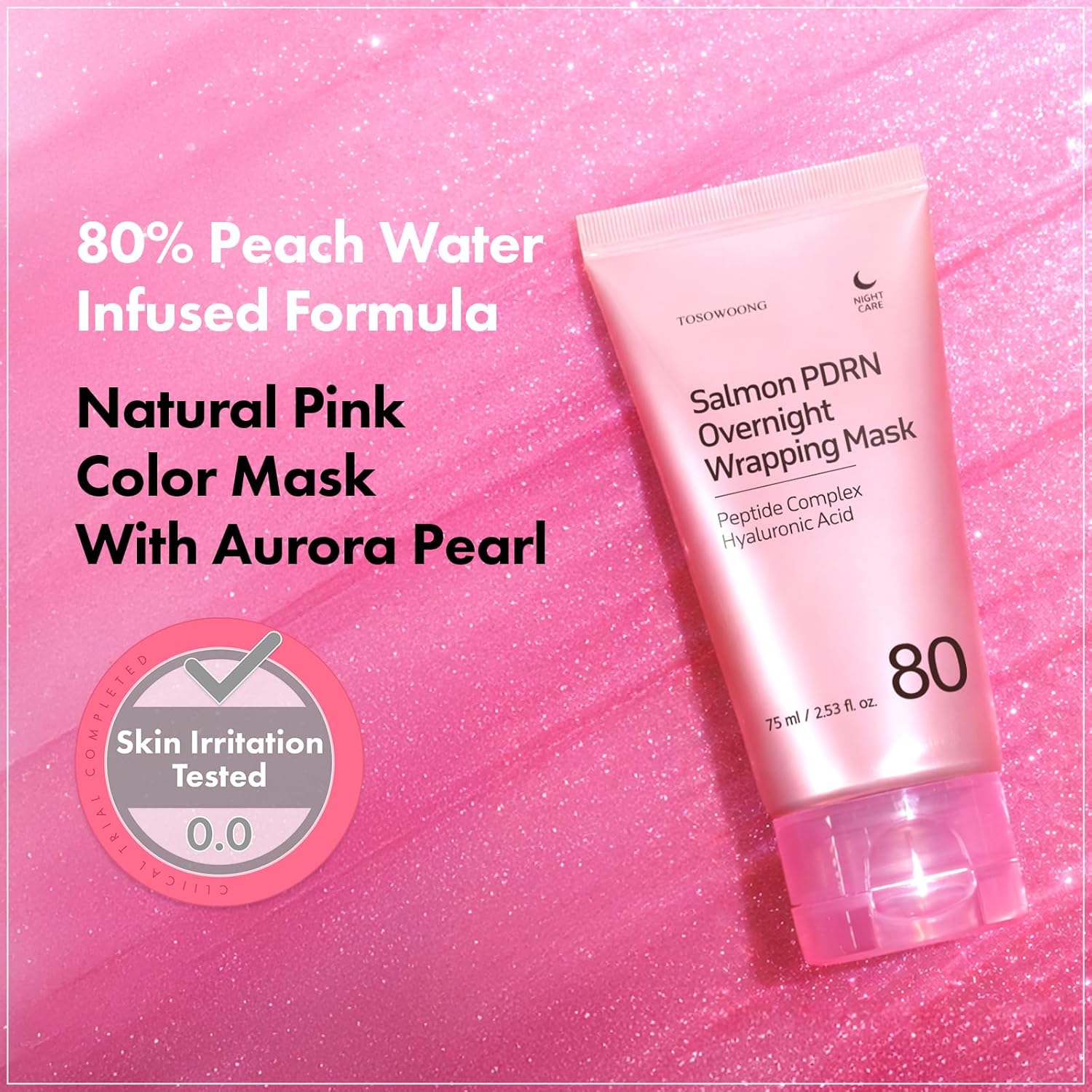 TOSOWOONG Salmon DNA PDRN Overnight Wrapping Mask, High Purity PDRN Peel Off Facial Mask for Glass Skin, Caffeine, Collagen and Peptide Anti-Aging, Firming, Korean Skincare, 75 ml / 2.53 fl. oz.